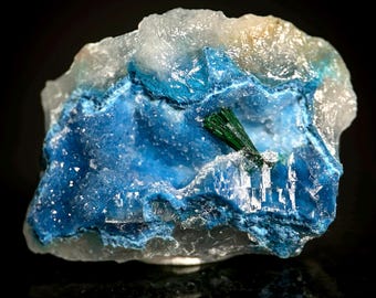 Shattuckit mit Malachit und Quarz | Blauer Kristall, Mineralienprobe aus der DR Kongo
