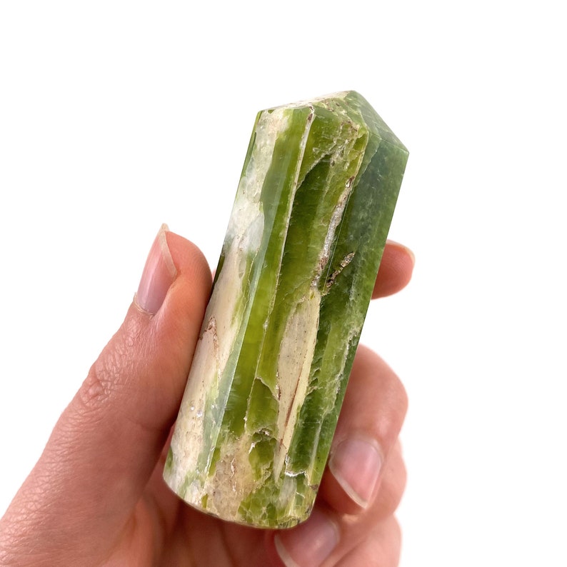 Rare Tremolite Point, green tremolite tower, crystal point, green tremolite crystal, polished tremolite image 6