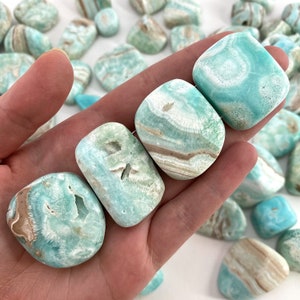 ONE tumbled blue aragonite, natural blue aragonite, polished aragonite, blue calcite tumble, blue aragonite crystal