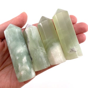 New Jade Point, serpentine jade, light green new jade tower, crystal point, new green jade crystal, crystal point