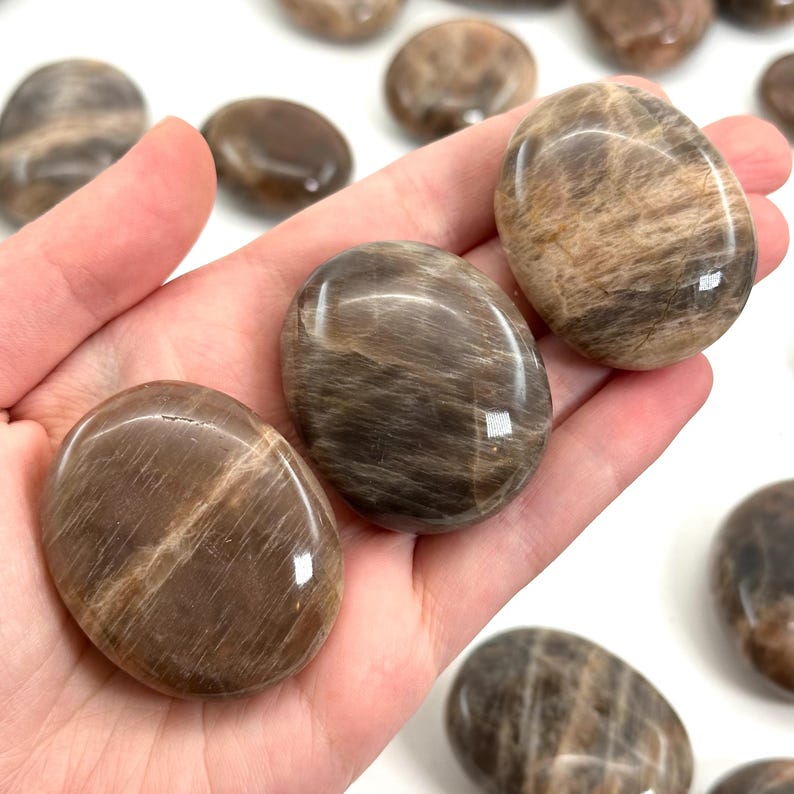 Grey Moonstone Palm Stone | Polished Crystal Worry Stone (Third Eye Chakra) image 8