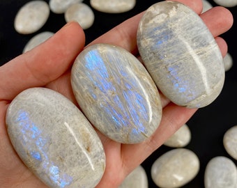 Blue Flash Moonstone Palm Stone, rainbow moonstone, pocket stone, worry stone, blue moonstone