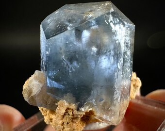 Blue Celestite on Calcite (Afghanistan), terminated celestite cluster, dark blue celestite, mineral specimen, natural celestite