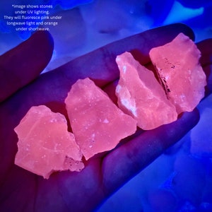 Mangano Calcite | UV Reactive raw crystal cluster,  pink fluorescent mineral specimen