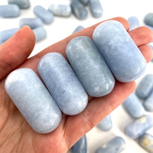 Blue Calcite Polished Stone | tumbled blue calcite crystal, polished blue calcite, blue calcite palm stone, tumbled crystals, tumbled stones