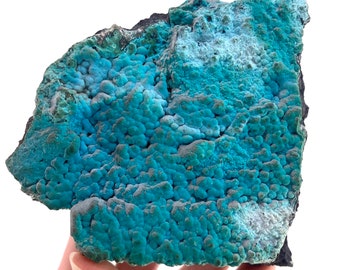 Botryoidal Chrysocolla on Malachite Specimen (Congo), raw chrysocolla, raw malachite, mineral specimen