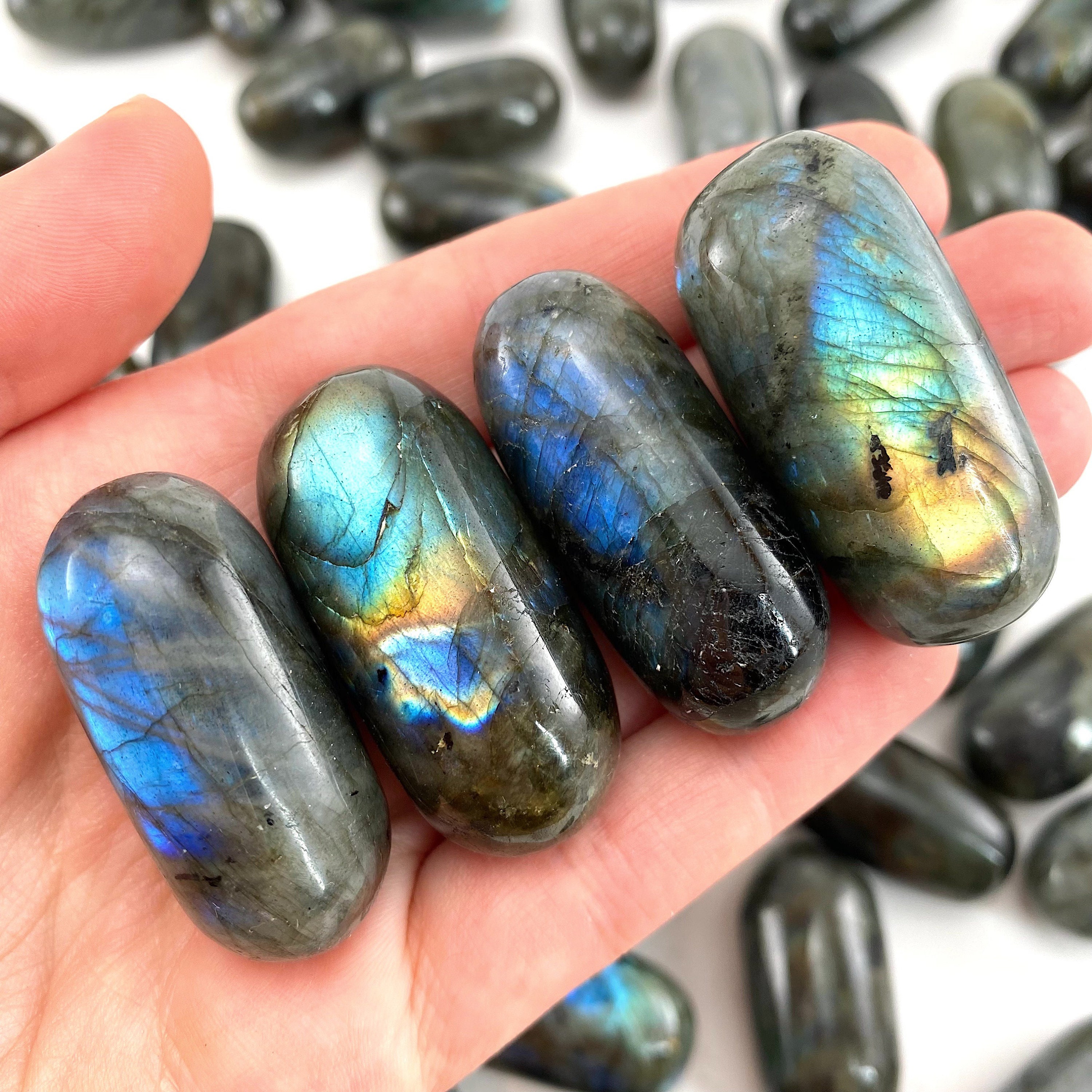 Labradorite Worry Stone | Flashy Polished Tumbled Crystal Lingam 