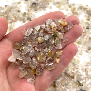 20g of Gold Rutilated Quartz, mini tumbled stones, tumbled crystal, tumbled rutilated quartz, golden rutilated quartz chips