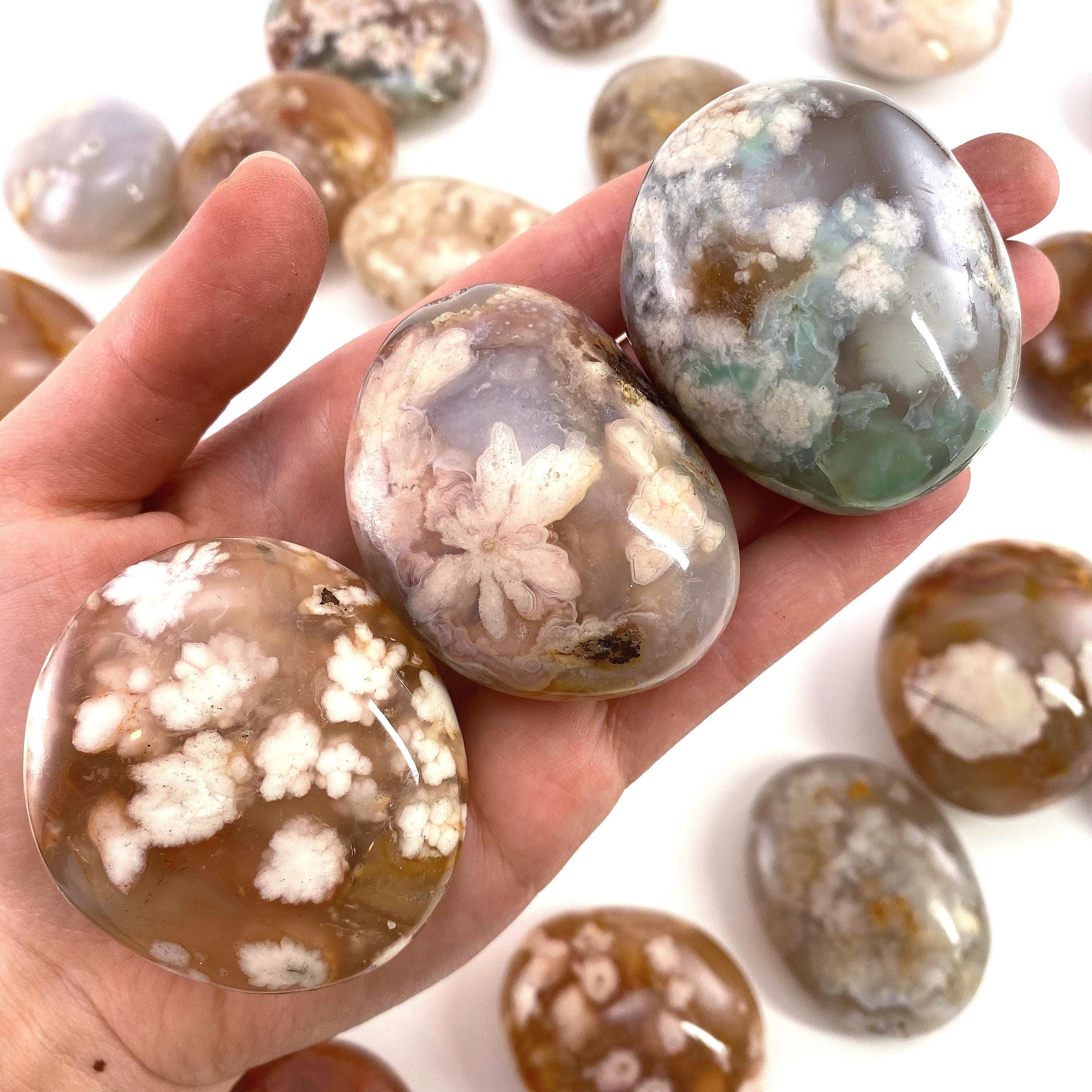 Flower Agate Palm Stone | Polished Crystal Worry Stone (heart