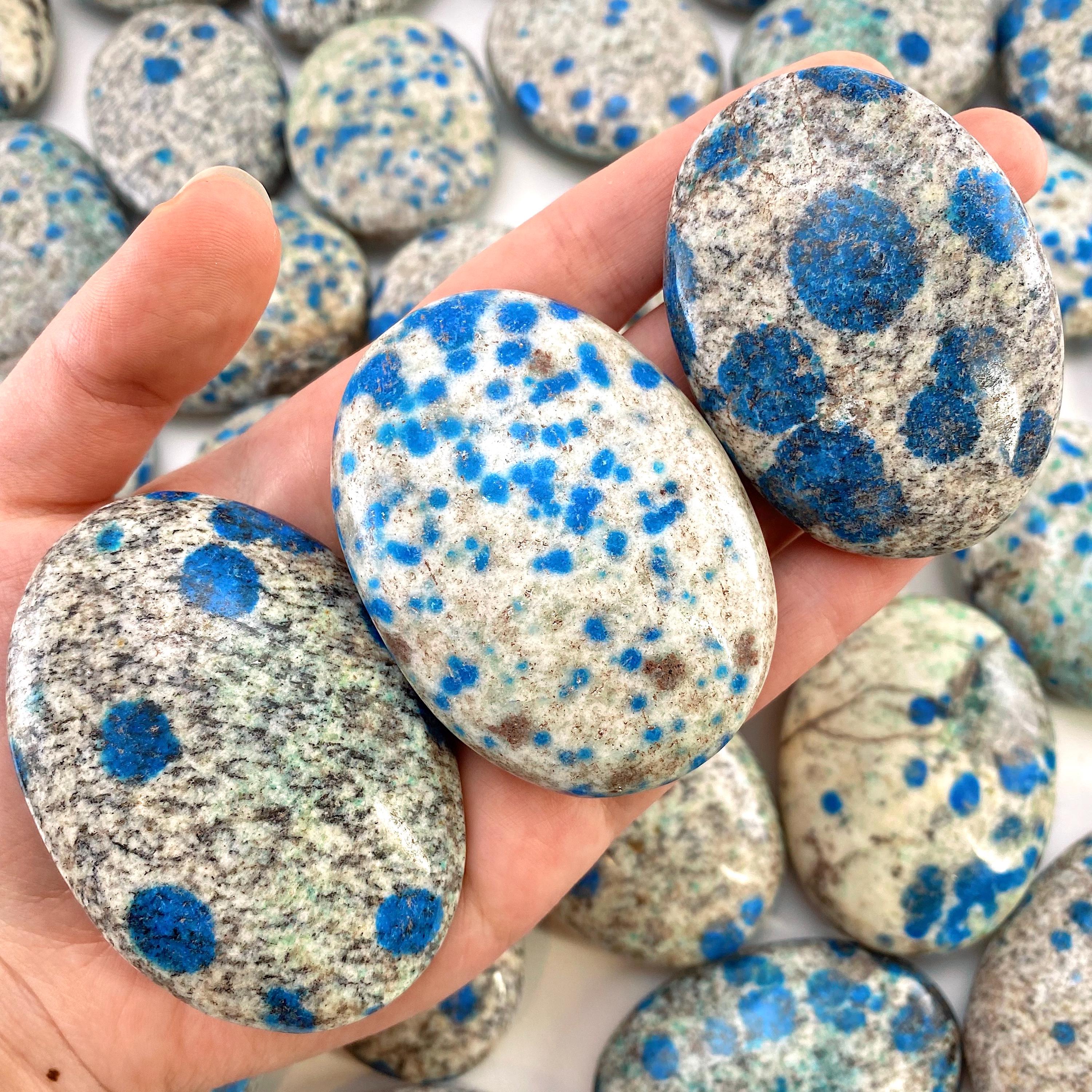 K2 Jasper Palm Stone | Polished Blue Dot Crystal Worry Stone