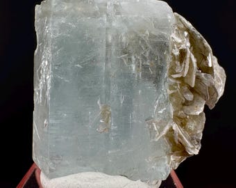 Aquamarine with Muscovite | terminated blue beryl crystal, natural mineral specimen