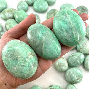 Garnierite Palm Stone | Polished Green Moonstone Crystal Worry Stone (Heart Chakra)