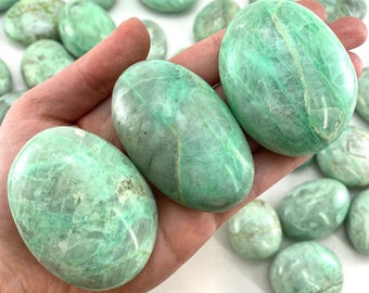 Garnierite Palm Stone | Polished Green Moonstone Crystal Worry Stone (Heart Chakra)