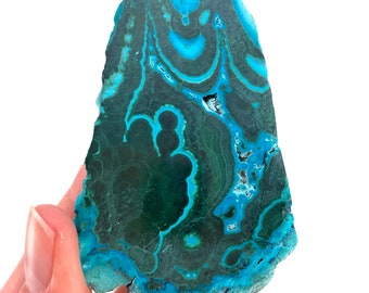 Malachite & Chrysocolla Slice (Congo), natural malachite, malachite slice, malachite slab, malacolla slice, polished malachite