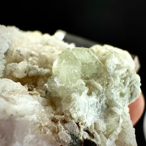 Rare! Herderite on Albite (Pakistan) | green herderite crystal, natural crystals, mineral specimen, herderite on matrix