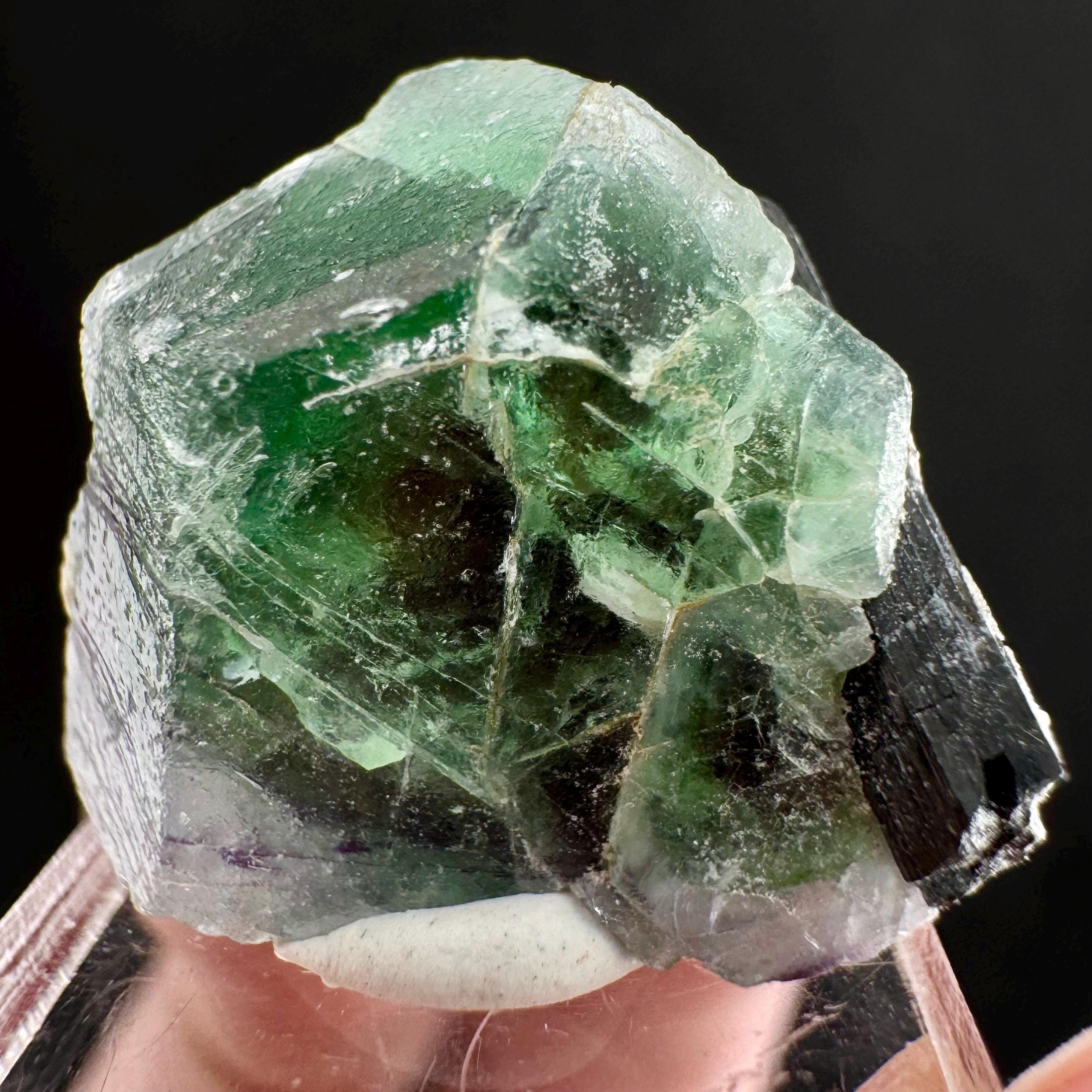 蛍石とブラックトルマリン | ロリポップポケット、グリーン原石の結晶