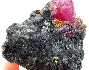 Ruby on Matrix | genuine raw red ruby crystal, natural mineral specimen