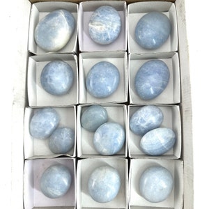 15 Blue Calcite Palm Stones | Madagascar Worry Stones, Wholesale Crystals
