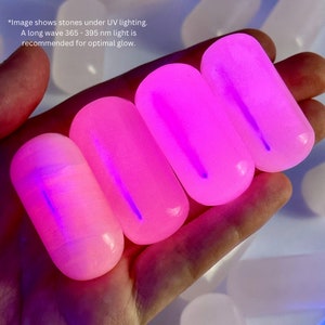 Mangano Calcite Polished Stone | UV-reactive mangano calcite tumble, tumbled crystals, fluorescent crystal, uv crystals, pocket stones