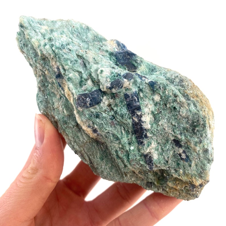 Blue Kyanite in Fuchsite Zimbabwe, raw blue kyanite, blue kyanite crystal, green fuchsite image 1