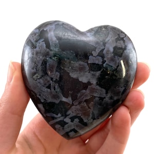 Indigo Gabbro Heart | Merlinite Palm Stone, Crystal Healing