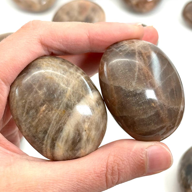 Grey Moonstone Palm Stone | Polished Crystal Worry Stone (Third Eye Chakra) image 4