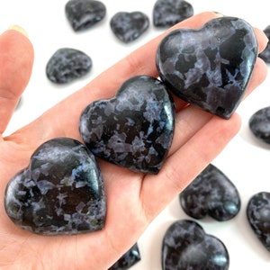 Indigo Gabbro Heart | Merlinite Palm Stone, Crystal Healing
