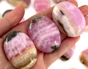 Rare! Pink Aragonite Palm Stone, natural pink aragonite, pink aragonite palmstone, palm stone, worry stone