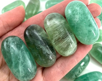 ONE Polished Green Fluorite, natural green fluorite, tumbled fluorite, green fluorite tumble, fluorite palm stone