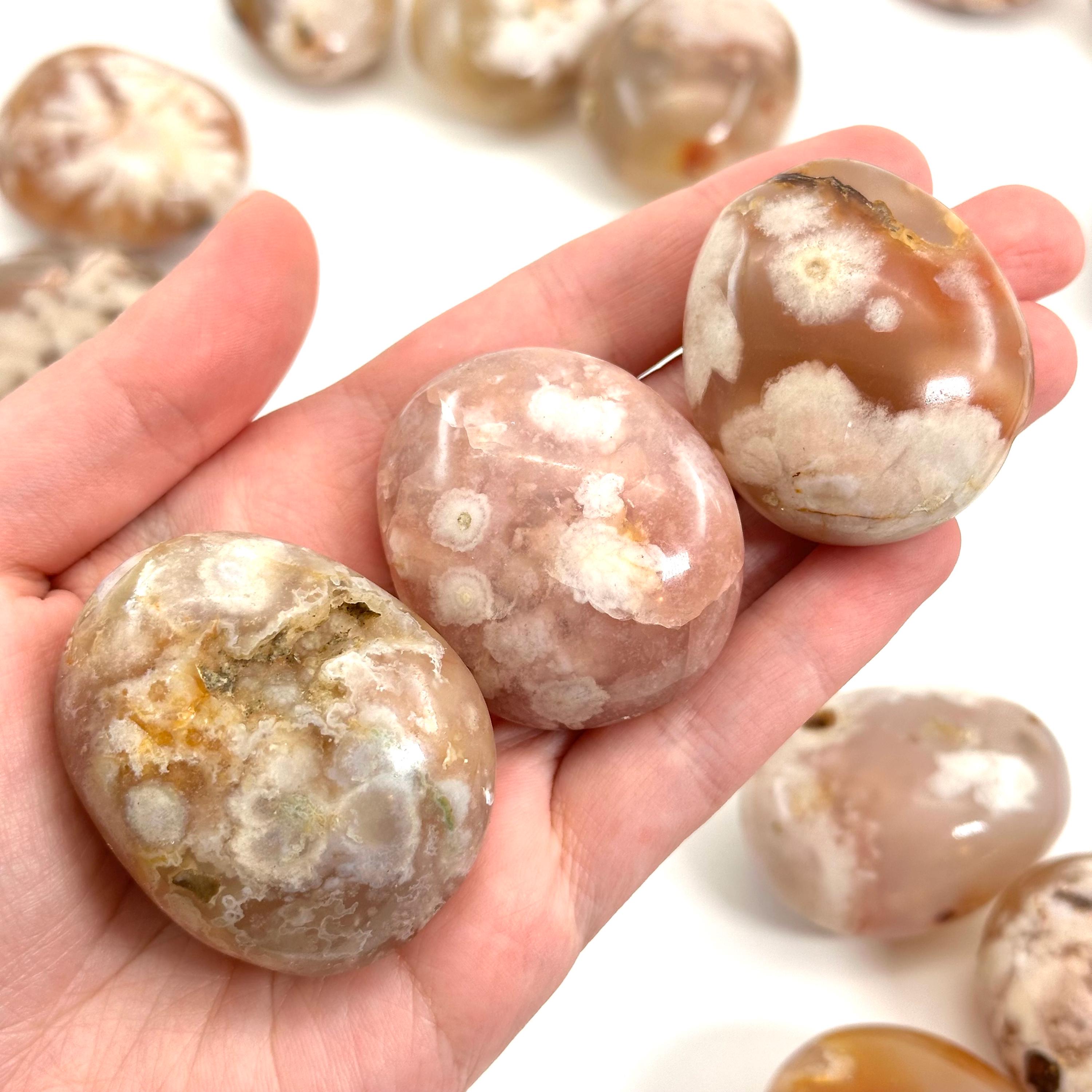 Flower Agate Palm Stone | Polished Crystal Worry Stone (heart