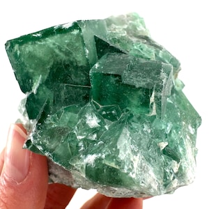 Green Fluorite | raw cubic crystal cluster, mineral specimen