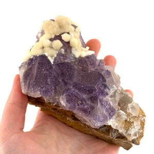 Purple Fluorite w/ Calcite | raw crystal cluster, mineral specimen
