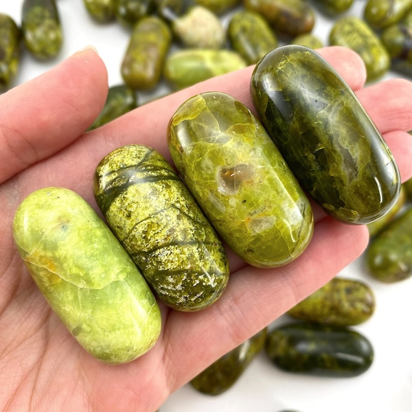 Green Opal Worry Stone | Polished Green Tumbled Crystal Lingam (Heart Chakra)