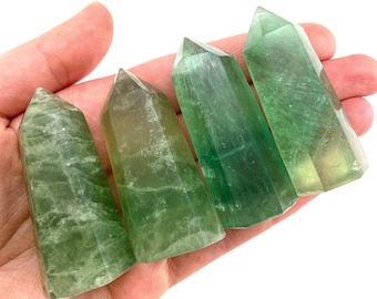 Green Fluorite Point | crystal tower, polished wand
