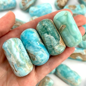 Blue Aragonite Worry Stone | Polished Tumbled Crystal Lingam (Throat Chakra)