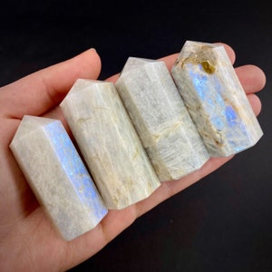 Moonstone Point, white moonstone tower, crystal point, blue moonstone, moonstone crystal