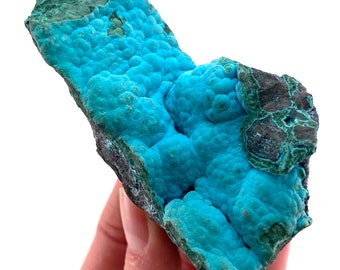 Botryoidal Chrysocolla on Malachite Specimen (Congo), raw chrysocolla, raw malachite, mineral specimen