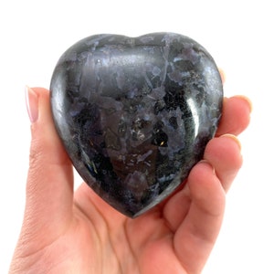 Indigo Gabbro Heart | Merlinite Palm Stone, 162g