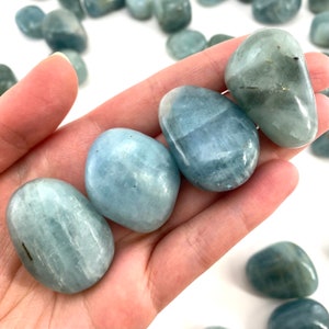 Aquamarine Tumbled Stone | genuine polished natural blue aquamarine crystal, March birthstone