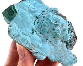 Botryoidal Chrysocolla on Malachite Specimen (Congo), raw chrysocolla, raw malachite, mineral specimen