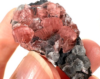 Rhodochrosite & Calcite on Matrix (Peru) | rhodochrosite crystal, rare crystals, mineral specimen, rare minerals, natural rhodochrosite