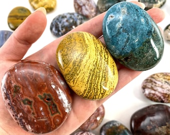 Ocean Jasper Palm stone, ocean jasper, pocket stone, orbicular jasper, palm stone, polished ocean jasper