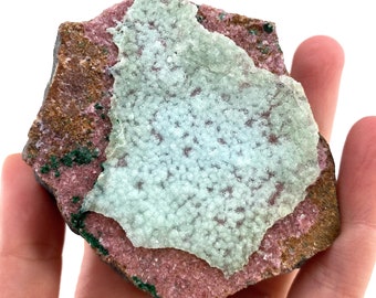 Extra Sparkly Cobaltocalcite with Chrysocolla Specimen (Congo), cobalto calcite, cobaltoan calcite, salrose