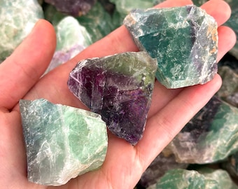 Raw Fluorite | crystal cluster, green or purple rainbow fluorite, rough mineral specimen
