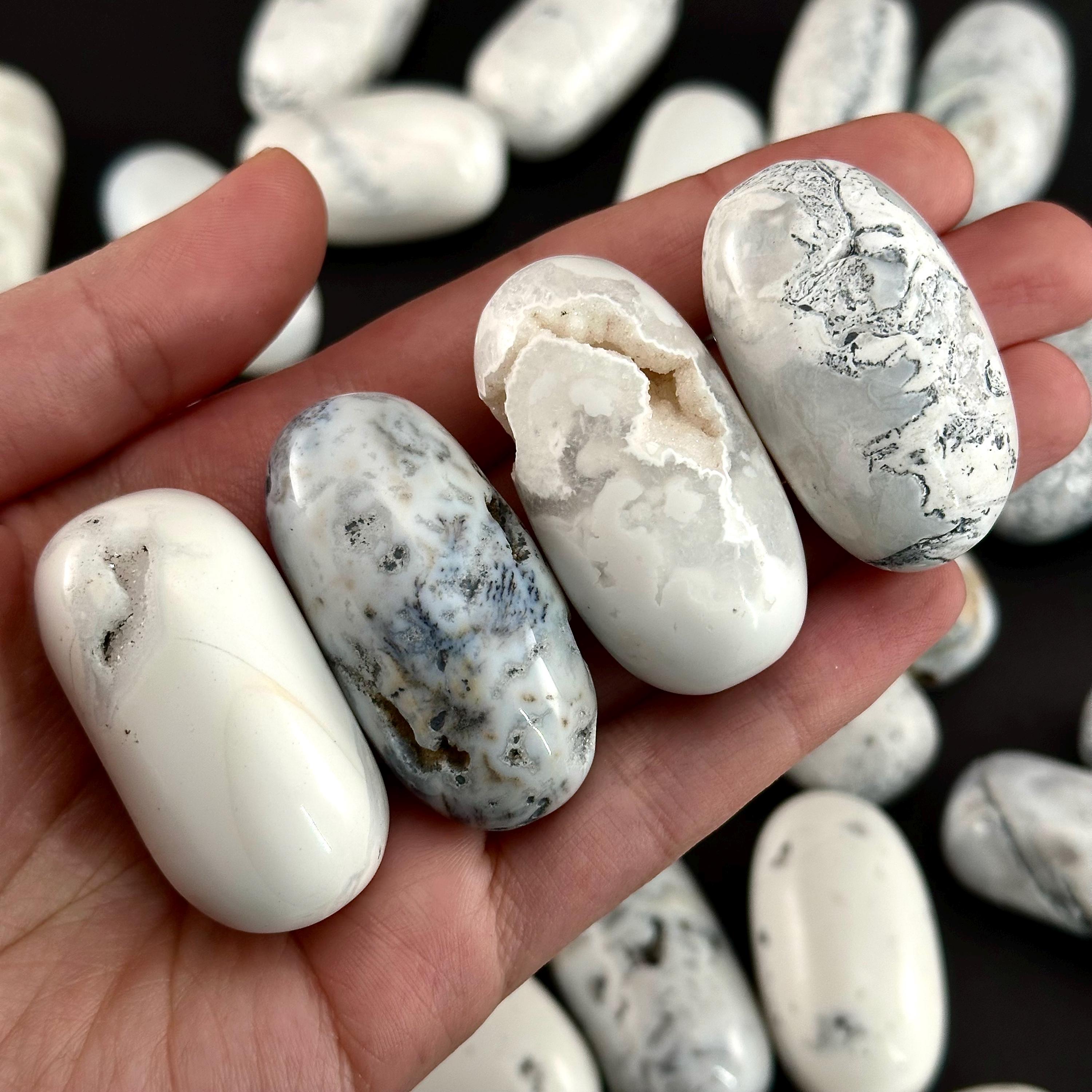 Snow Agate Worry Stone | Polished Tumbled White Crystal Lingam