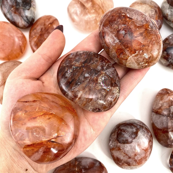 Fire Quartz Palm Stone, red fire quartz, red hematoid quartz palmstone, crystal palm stone, chakra palm stone