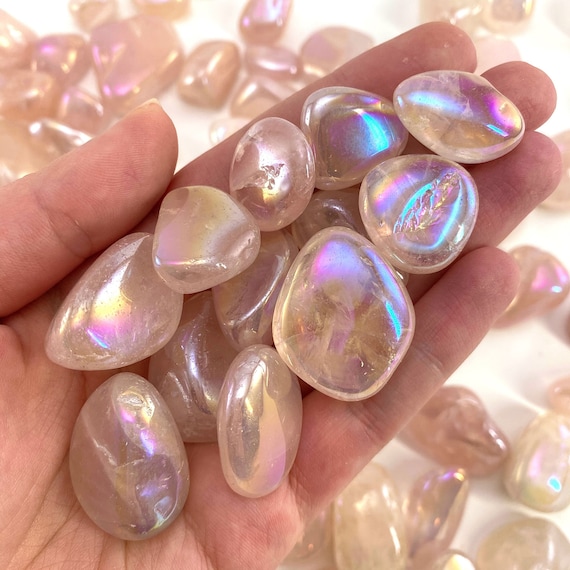 ONE Tumbled Angel Aura Rose Quartz Aura Rose Quartz Polished Etsy UK