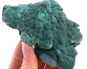 Botryoidal Chrysocolla on Malachite Specimen (Congo), raw chrysocolla, raw malachite, mineral specimen