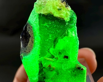 UV Reactive Hyalite Opal on Black Tourmaline | Fluorescent Mineral Specimen from Namibia