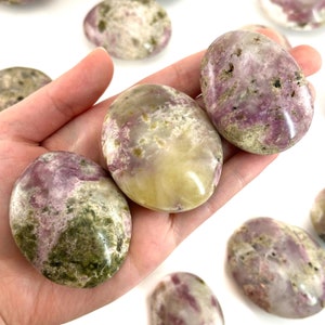 Mystic Mica Palm Stone | Polished Lepidolite & Epidote Crystal Worry Stone